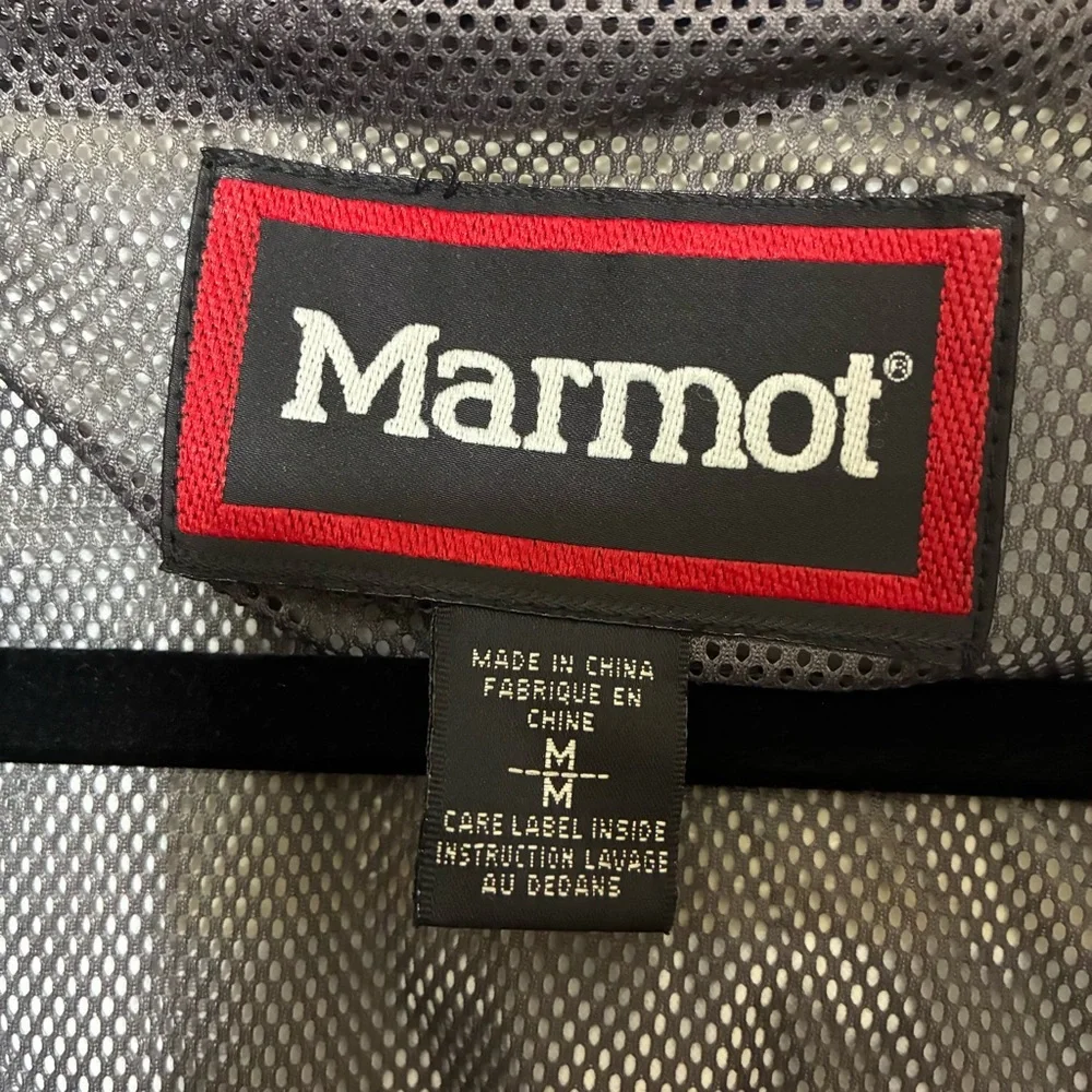 Marmot Full Zip Winter Windbreaker Men’s M Blue Gray Utility Hooded Brim Jacket